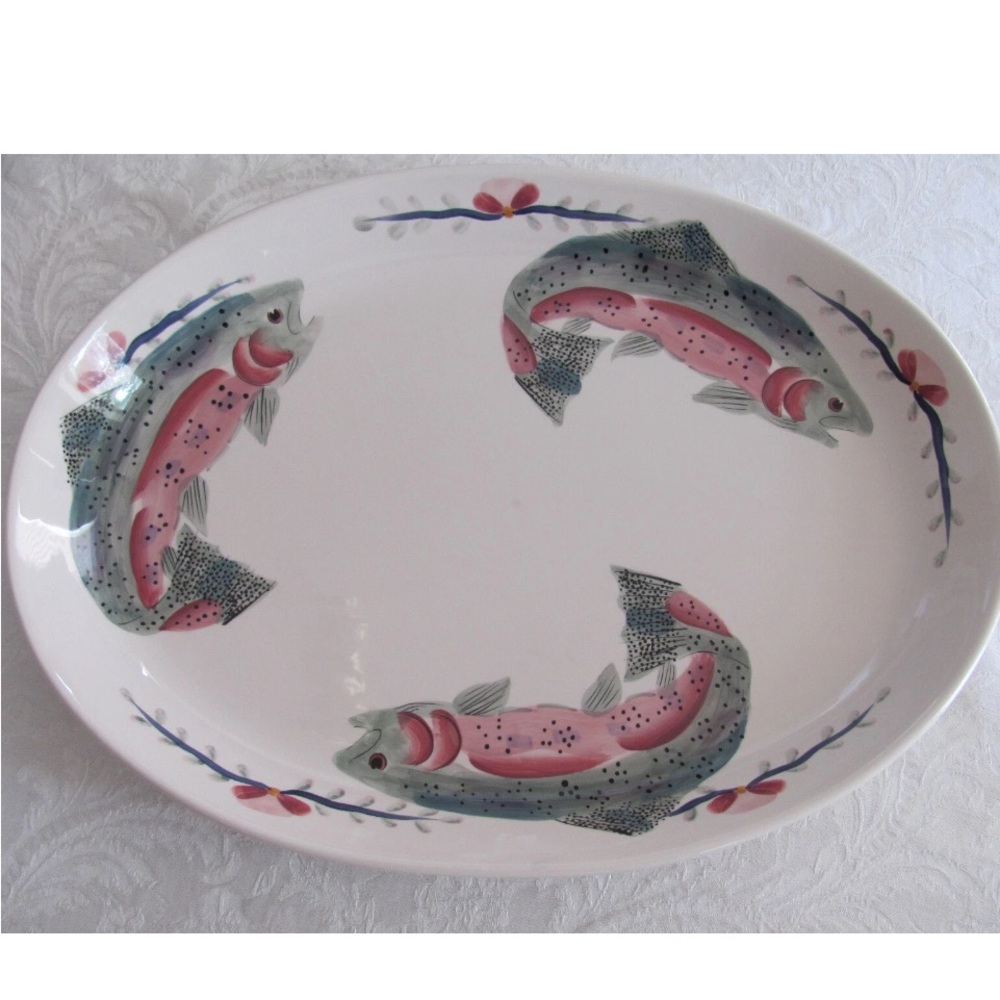 Sara Peterson  Fish Design Platter with Pink and Green  Details